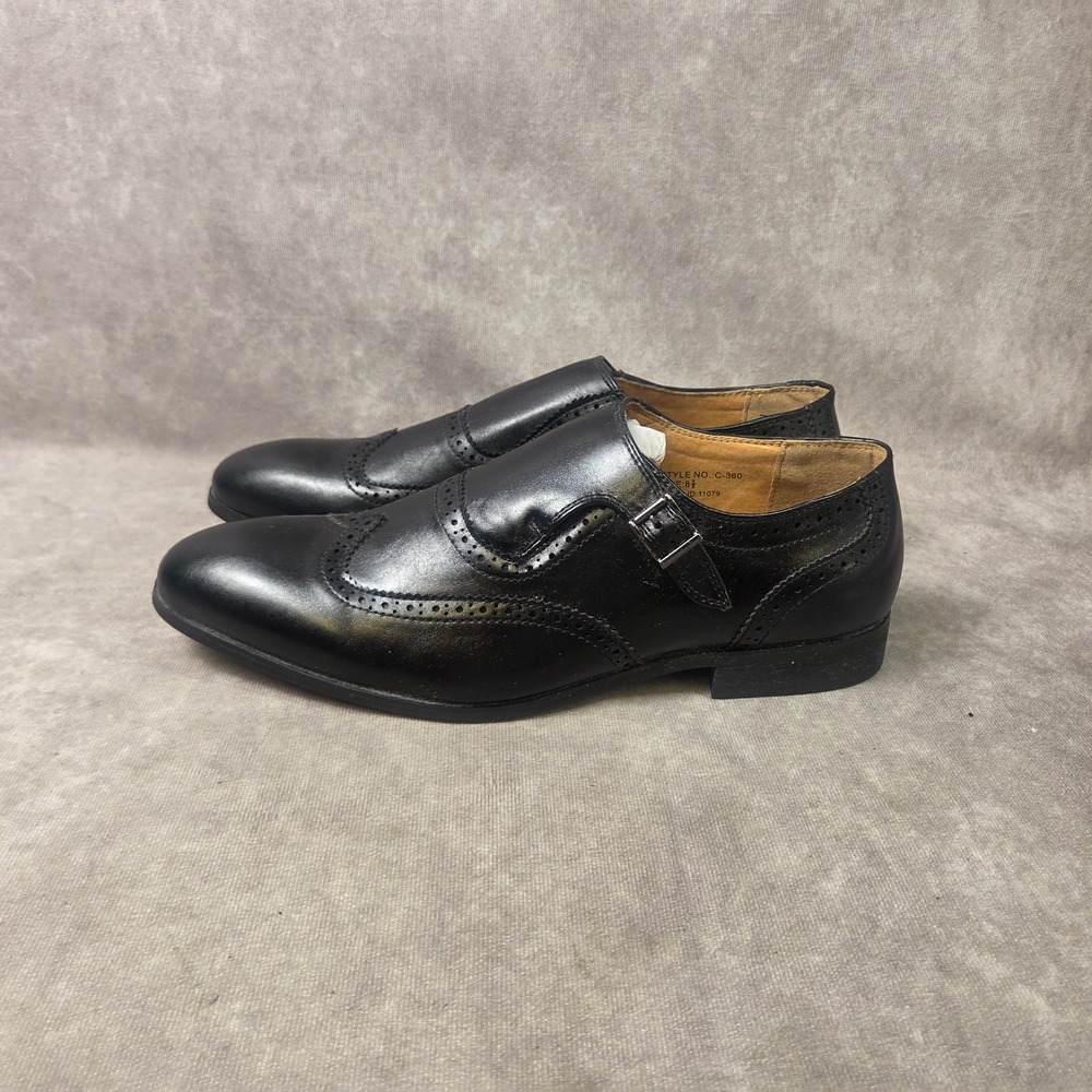 Santino Luciano Mens Blck Single Monk Strap Wingtip Brogue Dress Shoes C-360 8.5